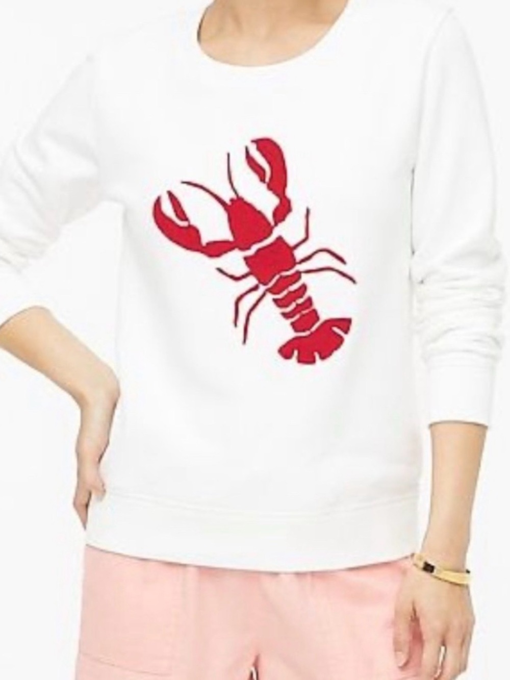 J. Crew White Crewneck Sweatshirt with Red Lobster Motif